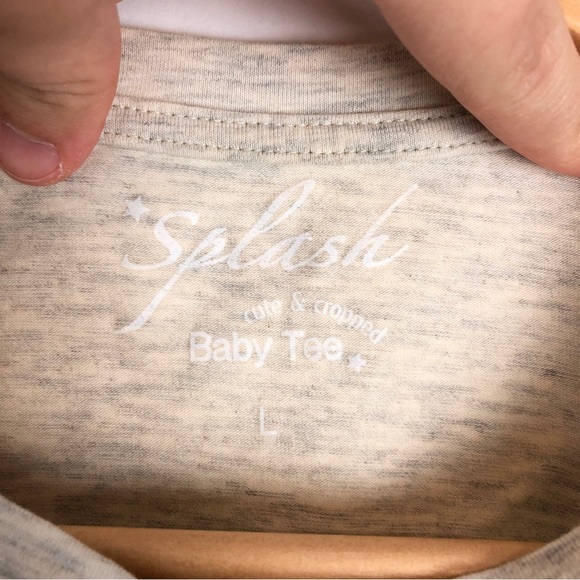 Splash Stretchy Baby Tee Heathered Beige Cropped Short Sleeve Tee - Picture 5 of 7